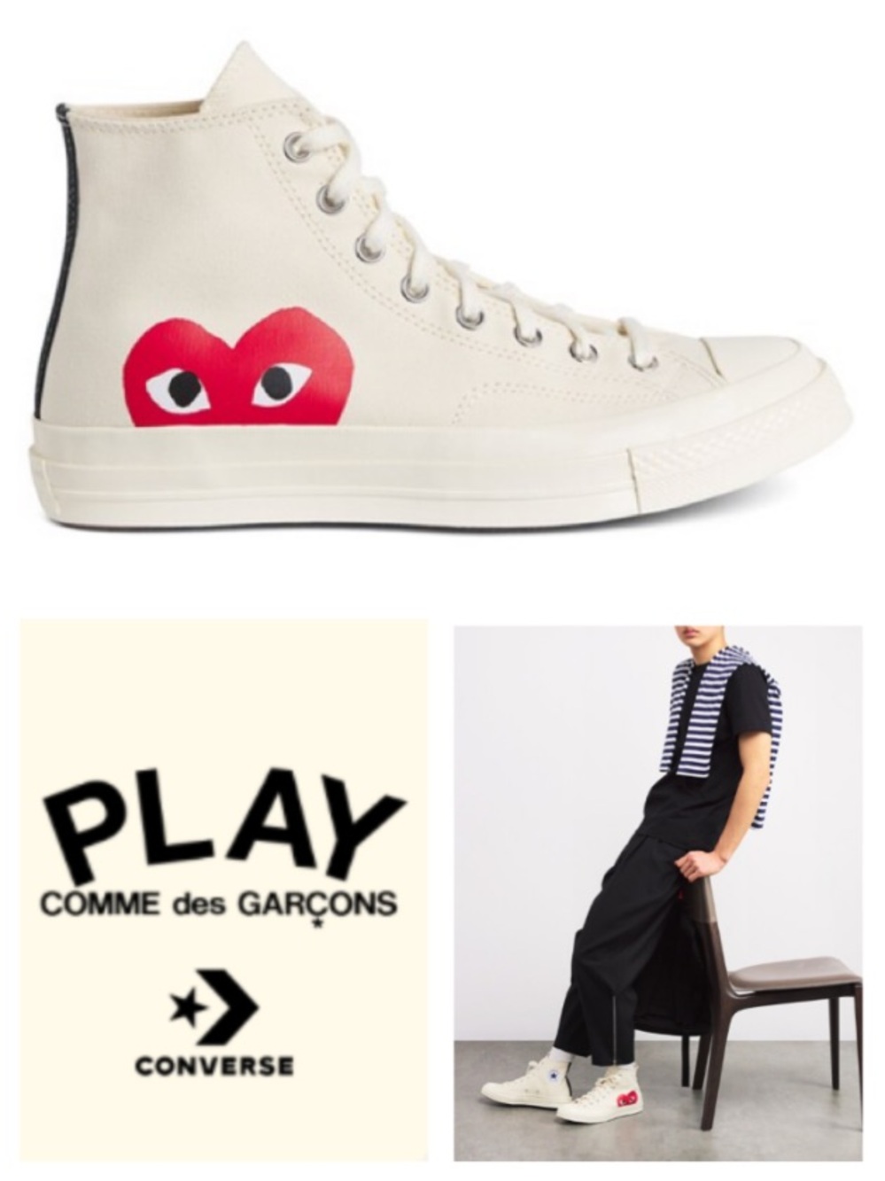 Comme Des Garçons Big (Hidden) Heart Chuck 70 Hi x Converse - White (5.5)